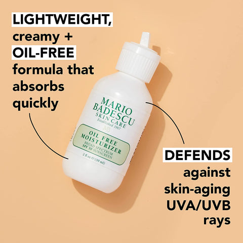 Mario Badescu Oil Free Moisturizer with Broad Spectrum SPF 17|30 Face Sunscreen for Combination, Oily & Sensitive Skin, Lightweight and Non-Greasy Formula with Green Tea & Aloe Vera, 2 Fl Oz