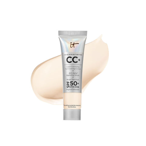 IT Cosmetics Your Skin but Better CC+ Cream Travel Size - Color Correcting Cream, Full-Coverage Foundation, Hydrating Serum & SPF 50+ Sunscreen - Natural Finish - 0.4 Fl Oz