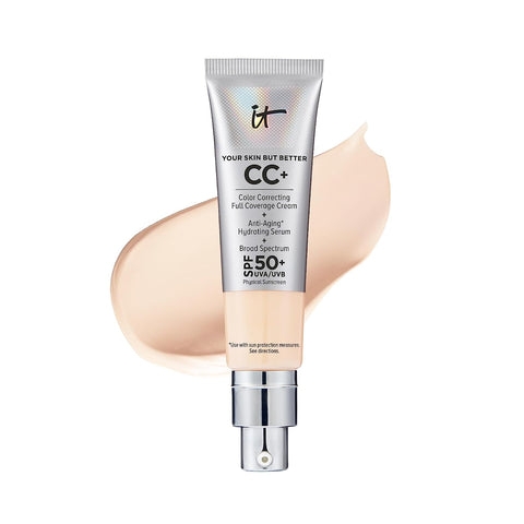 IT Cosmetics Your Skin but Better CC+ Cream - Color Correcting Cream, Full-Coverage Foundation, Hydrating Serum & SPF 50+ Sunscreen - Natural Finish - 1.08 Fl Oz