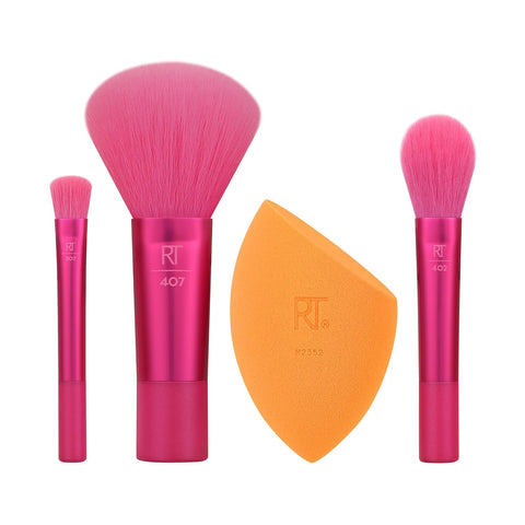 Real Techniques 4 Piece Face Base Makeup Brush Set, for Concealer, Foundation, Contour, & Setting Powder, Makeup Brushes for Blending & Buffing, & Sculpting, Travel Friendly, Gift Set, Cruelty-Free