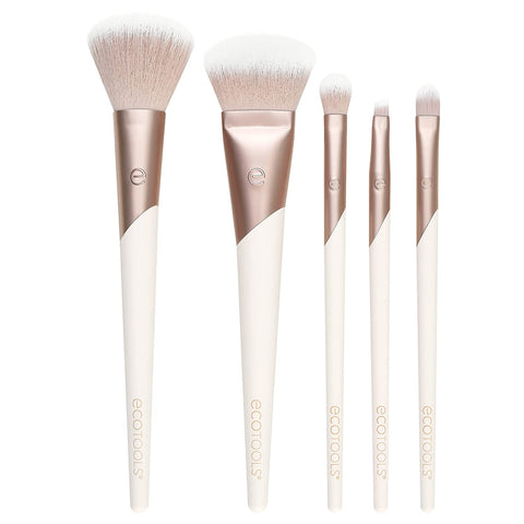 Ecotools Luxe Natural Elegance Professional Face Makeup & Foundation Brush Set, Premium Brush Kit for Face, Cheek, & Eye Makeup, Synthetic Makeup Brushes, Vegan & Cruelty-Free, 5 Piece Set