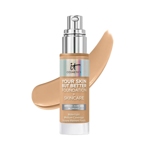 IT Cosmetics Your Skin but Better Foundation + Skincare - Hydrating Medium Buildable Coverage - Minimizes Pores & Imperfections - Natural Radiant Finish - with Hyaluronic Acid - 1.0 Fl Oz