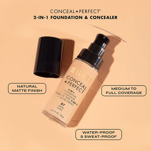 Milani Conceal + Perfect 2-In-1 Foundation + Concealer - Creamy Vanilla (1 Fl. Oz.) Cruelty-Free Liquid Foundation - Cover Under-Eye Circles, Blemishes & Skin Discoloration for a Flawless Complexion