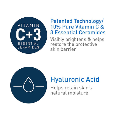 Cerave Vitamin C Serum with Hyaluronic Acid | Skin Brightening Serum for Face with 10% Pure Vitamin C | Fragrance Free | 1 Fl. Oz