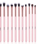 MSQ Eye Makeup Brushes 12Pcs Rose Gold Eyeshadow Makeup Brushes Set with Soft Synthetic Hairs & Real Wood Handle for Eyeshadow, Eyebrow, Eyeliner, Blending(Without Bag)