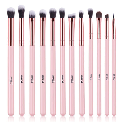 MSQ Eye Makeup Brushes 12Pcs Rose Gold Eyeshadow Makeup Brushes Set with Soft Synthetic Hairs & Real Wood Handle for Eyeshadow, Eyebrow, Eyeliner, Blending(Without Bag)