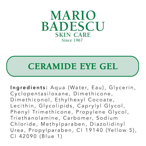 Mario Badescu Ceramide Eye Gel for All Skin Types | Oil Free Eye Gel That Tightens and Smoothes | Formulated with Ceramides & Glycerin, 0.5 Ounce