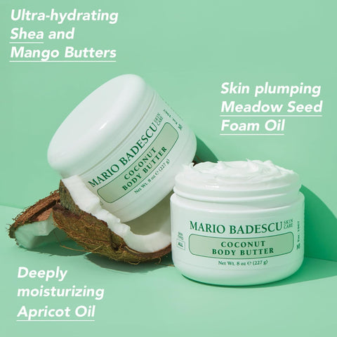 Mario Badescu Coconut Body Butter & Body Oil Set | Moisturizing Body Butter with Shea Butter + Lightweight Hydrating Body Oil with Coconut Oil | 8 Oz & 5 Fl Oz