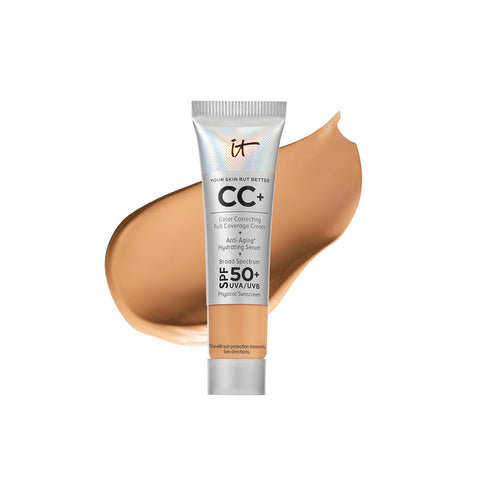 IT Cosmetics Your Skin but Better CC+ Cream Travel Size - Color Correcting Cream, Full-Coverage Foundation, Hydrating Serum & SPF 50+ Sunscreen - Natural Finish - 0.4 Fl Oz