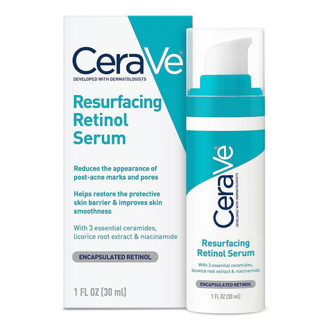 Cerave Retinol Serum for Post-Acne Marks and Skin Texture | Pore Refining, Resurfacing, Brightening Facial Serum with Retinol and Niacinamide | Fragrance Free, Paraben Free & Non-Comedogenic| 1 Oz