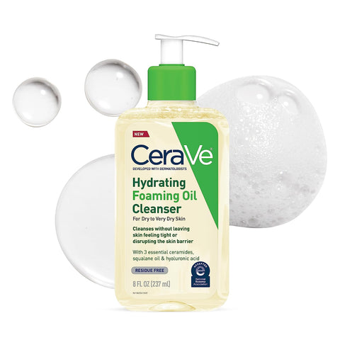 Cerave Hydrating Foaming Oil Cleanser | Moisturizing Oil Cleanser for Face & Body | Squalane Oil + Hyaluronic Acid + Ceramides | for Dry to Very Dry Skin | Fragrance Free & Residue Free | 19 FL Oz