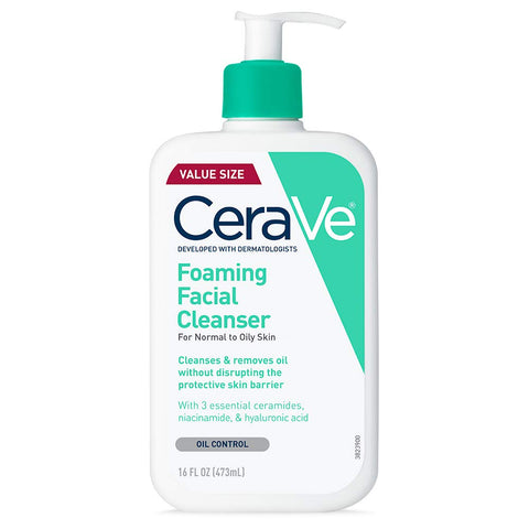 Cerave Foaming Facial Cleanser | Daily Face Wash for Oily Skin with Hyaluronic Acid, Ceramides, and Niacinamide| Fragrance Free | 16 Fluid Ounce