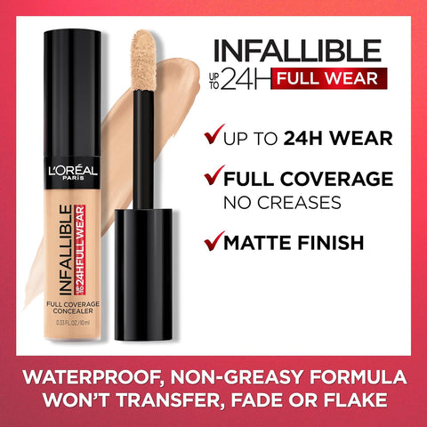 Makeup Infallible Full Wear Waterproof Matte Concealer, Full Coverage, Porcelain, 0.33 Fl. Oz.