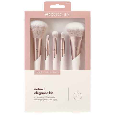 Ecotools Luxe Natural Elegance Professional Face Makeup & Foundation Brush Set, Premium Brush Kit for Face, Cheek, & Eye Makeup, Synthetic Makeup Brushes, Vegan & Cruelty-Free, 5 Piece Set