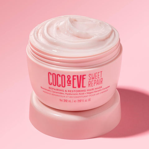 Coco & Eve Sweet Repair Repairing and Restoring Hair Mask. 85% Stronger Hair, Reduce Hair Damage by 65%. Biomimetic Ceramides, Hyaluronic Acid, Vegan Keratin. Increase Hydration & Shine.