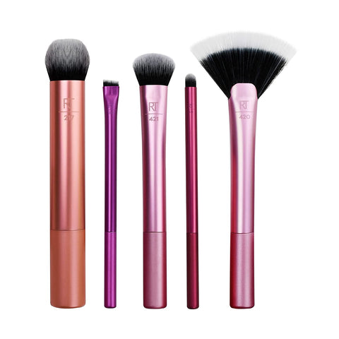 Real Techniques 4 Piece Face Base Makeup Brush Set, for Concealer, Foundation, Contour, & Setting Powder, Makeup Brushes for Blending & Buffing, & Sculpting, Travel Friendly, Gift Set, Cruelty-Free