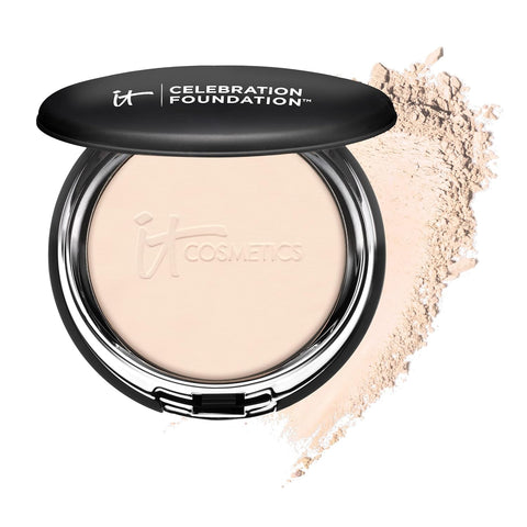 IT Cosmetics Celebration Foundation - Full-Coverage, Anti-Aging Powder Foundation - Blurs Pores, Wrinkles & Imperfections - with Hydrolyzed Collagen & Hyaluronic Acid - 0.3 Oz