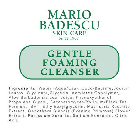 Mario Badescu Gentle Foaming Facial Cleanser, Deep Cleansing and Hydrating Face Wash for All Skin Types with Aloe Vera, Fermented Black Tea and Glycerin, 6 Fl Oz