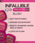 Infallible up to 24H Fresh Wear Soft Matte Blush, Blendable, Long-Lasting and Waterproof Cheek Make Up, Confident Pink 10, 0.31 Oz