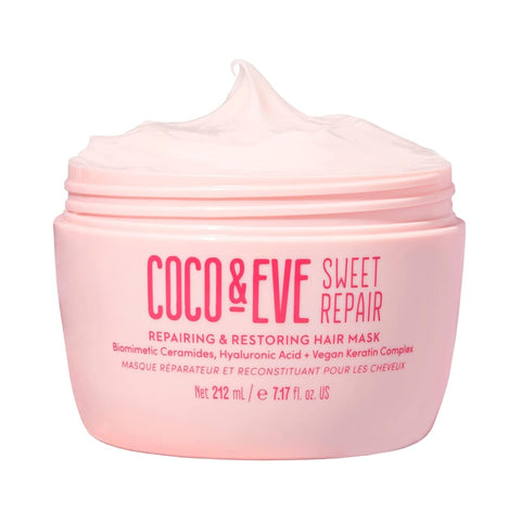 Coco & Eve Sweet Repair Repairing and Restoring Hair Mask. 85% Stronger Hair, Reduce Hair Damage by 65%. Biomimetic Ceramides, Hyaluronic Acid, Vegan Keratin. Increase Hydration & Shine.