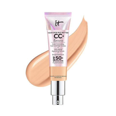 IT Cosmetics Your Skin but Better CC+ Cream Illumination - Color Correcting Cream, Full-Coverage Foundation, Hydrating Serum & SPF 50+ Sunscreen Radiant Finish 1.08 Fl Oz