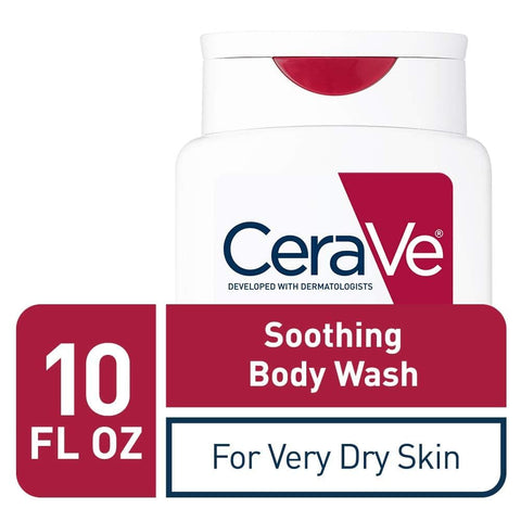 Cerave Soothing Body Wash for Dry Skin | Shower Oil for Sensitive, Dry, Itchy, and Eczema-Prone Skin | Fragrance Free & Paraben Free & Sulfate Free | 10 Oz