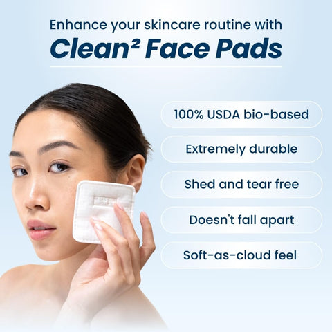 Clean Skin Club Clean² Pads 2.0 [NEW & IMPROVED EDGES] Guaranteed Not to Shed & Tear Face Pads, Unique Triple Layers, Textured & Ultra Soft Side, Organic Disposable Cotton, Pair with Makeup Remover