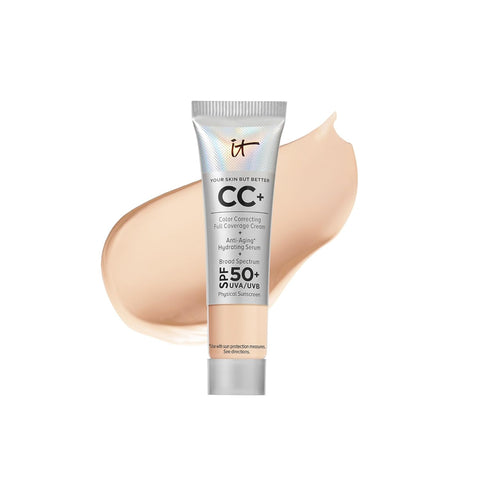 IT Cosmetics Your Skin but Better CC+ Cream Travel Size - Color Correcting Cream, Full-Coverage Foundation, Hydrating Serum & SPF 50+ Sunscreen - Natural Finish - 0.4 Fl Oz