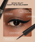 Milani Stay Put Matte Liquid Eyeliner - Black, Waterproof, 17H Wear, Cruelty-Free, Vegan, Smudgeproof, Long Lasting