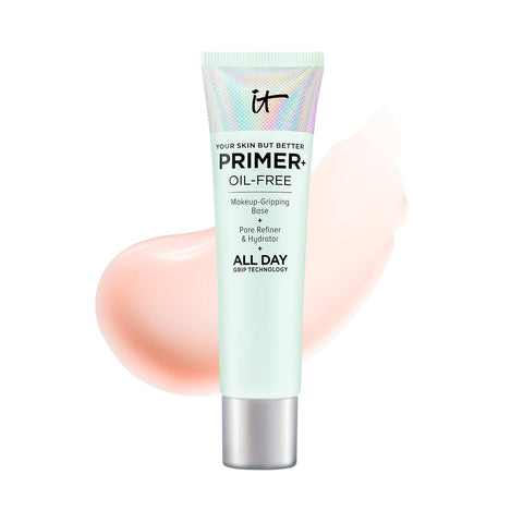 IT Cosmetics Your Skin but Better Makeup Primer+ - Extends Makeup Wear, Hydrates Skin, Refines the Look of Pores - with Glycerin, Bark Extract & Ginger Root Extract - Oil-Free Formula - 1 Fl Oz