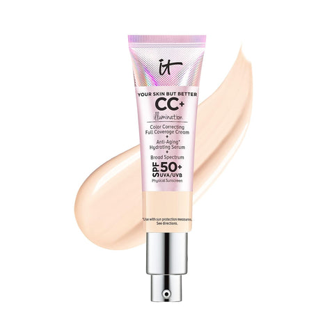 IT Cosmetics Your Skin but Better CC+ Cream Illumination - Color Correcting Cream, Full-Coverage Foundation, Hydrating Serum & SPF 50+ Sunscreen Radiant Finish 1.08 Fl Oz