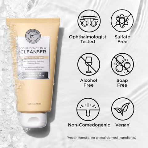 IT Cosmetics Confidence in a Cleanser - Hydrating Face Wash with Hyaluronic Acid & Ceramides - Supports Skin Barrier - Removes Makeup, Oil, and SPF - All Skin Types