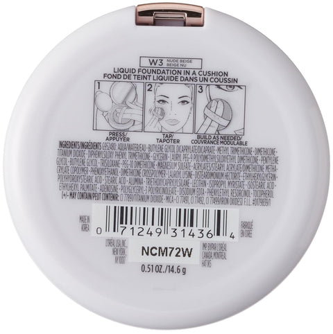 L'Oréal Paris True Match Lumi Cushion Foundation, W3 Nude Beige, 0.51 Oz.