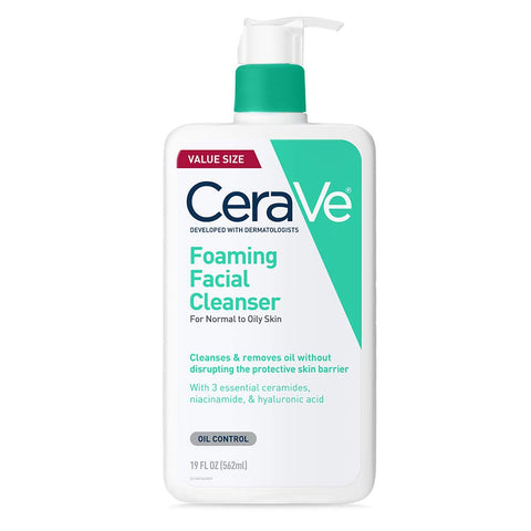 Cerave Foaming Facial Cleanser | Daily Face Wash for Oily Skin with Hyaluronic Acid, Ceramides, and Niacinamide| Fragrance Free | 16 Fluid Ounce