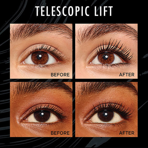 Telescopic Lift Mascara, Lengthening and Volumizing Eye Makeup, Lash Lift with up to 36HR Wear, Washable, Blackest Black, 0.33 Fl Oz