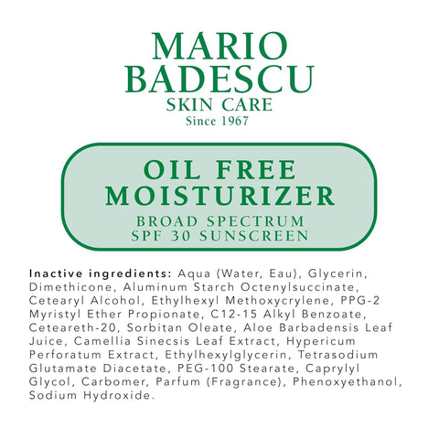 Mario Badescu Oil Free Moisturizer with Broad Spectrum SPF 17|30 Face Sunscreen for Combination, Oily & Sensitive Skin, Lightweight and Non-Greasy Formula with Green Tea & Aloe Vera, 2 Fl Oz