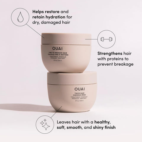 OUAI Fine to Medium Hair Treatment Masque - Hair Mask for Hair Repair, Hydration and Shine - with Shea Butter, Keratin and Panthenol - Paraben, Phthalate and Sulfate Free Hair Care (8 Fl Oz)