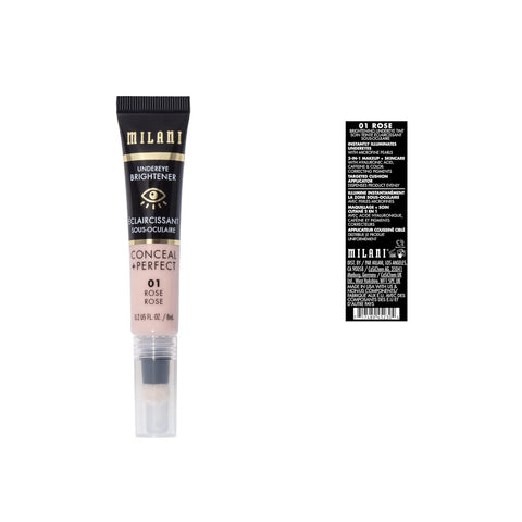 Milani Conceal + Perfect Undereye Brightener for Treating Dark Circles, Face Lift Collection - Rose