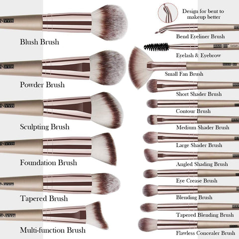 Makeup Brushes, 18 Pcs Professional Premium Synthetic Make up Brushes, Foundation Powder Concealers Eye Shadows Makeup Brush Set (Champagne Gold)