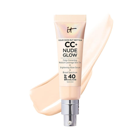 IT Cosmetics CC+ Nude Glow Lightweight Foundation + Glow Serum with SPF 40 - with Niacinamide, Hyaluronic Acid & Green Tea Extract - 1.08 Fl Oz