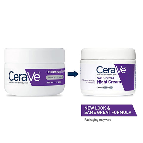 Cerave Skin Renewing Night Cream | Niacinamide, Peptide Complex, and Hyaluronic Acid Moisturizer for Face | 1.7 Ounce, Packaging May Vary