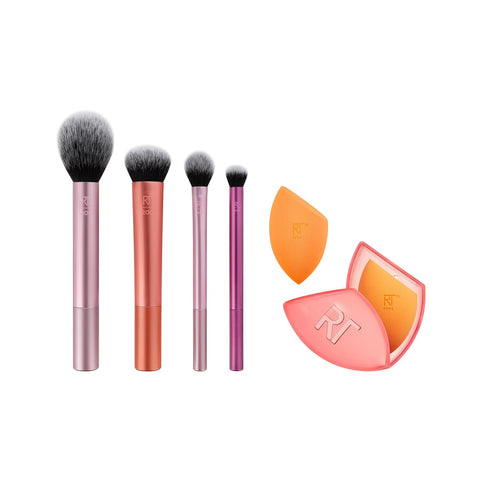 Real Techniques Makeup Brush Set with 2 Sponge Blenders, Multiuse Brushes, for Eyeshadow, Foundation, Blush, Highlighter, and Concealer, 6 Piece Makeup Brush Set