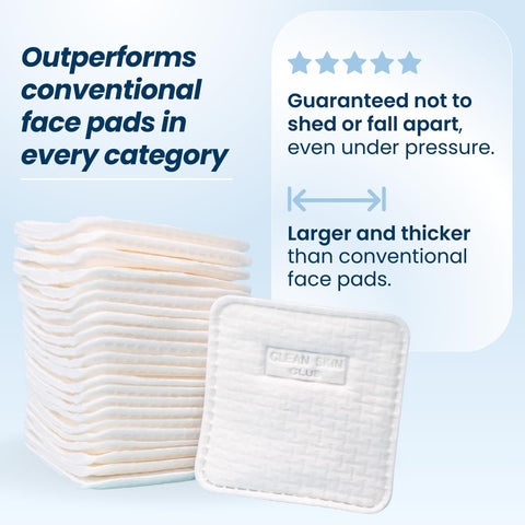 Clean Skin Club Clean² Pads 2.0 [NEW & IMPROVED EDGES] Guaranteed Not to Shed & Tear Face Pads, Unique Triple Layers, Textured & Ultra Soft Side, Organic Disposable Cotton, Pair with Makeup Remover