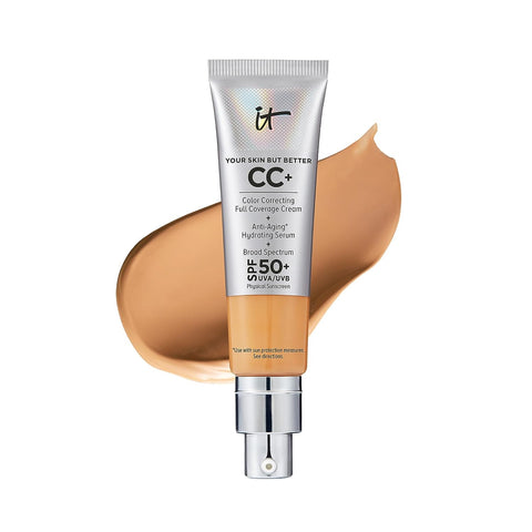 IT Cosmetics Your Skin but Better CC+ Cream - Color Correcting Cream, Full-Coverage Foundation, Hydrating Serum & SPF 50+ Sunscreen - Natural Finish - 1.08 Fl Oz