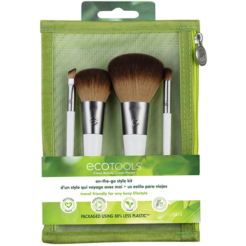 Ecotools On-The-Go Makeup Brush Kit, Travel-Friendly Brush Set, Mini-Size Makeup Tools for Powders, Blush, Bronzer, & Eyeshadows, Eco-Friendly, Synthetic Bristles, Cruelty-Free & Vegan, 5 Piece Set