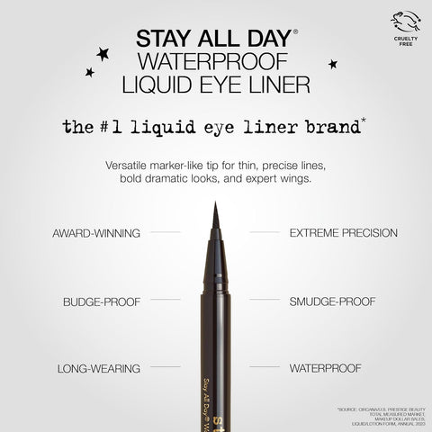 Stila Waterproof Liquid Eye Liner, Stay All Day Makeup with Fine Brush Tip Lasting Satin Finish, Smudge-Proof & Transfer-Resistant