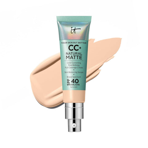 IT Cosmetics CC+ Cream Natural Matte Foundation with SPF 40 - Shine-Reducing & Long-Wear Full Coverage Foundation for Oily Skin - with Hyaluronic Acid - Fragrance Free & Non-Comedogenic - 1.08 Fl Oz