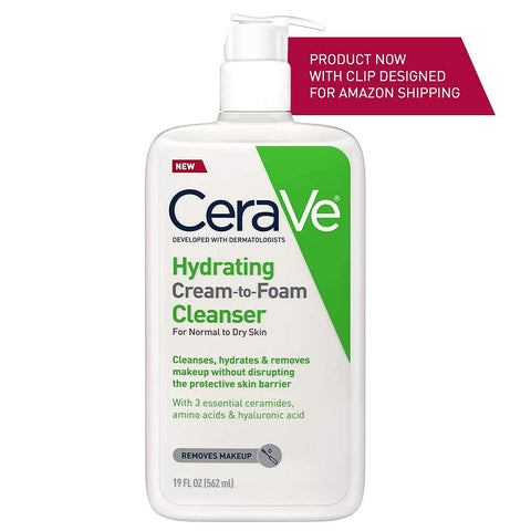 Cerave Hydrating Cream to Foam Cleanser | Makeup Remover Face Wash for Dry Skin | Foaming Facial Cleanser with Hyaluronic Acid | Normal to Dry Skin | Fragrance Free & Non Comedogenic | 19 Fluid Ounce