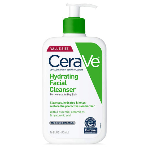 Cerave Hydrating Facial Cleanser | Moisturizing Face Wash for Dry Skin | Hyaluronic Acid + Ceramides + Glycerin | Hydrating Cleanser for Normal to Dry Skin | National Eczema Assosiation Certified