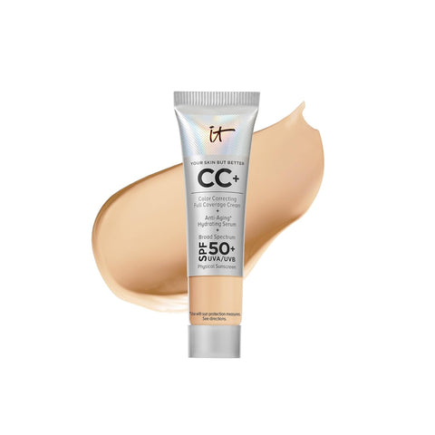 IT Cosmetics Your Skin but Better CC+ Cream Travel Size - Color Correcting Cream, Full-Coverage Foundation, Hydrating Serum & SPF 50+ Sunscreen - Natural Finish - 0.4 Fl Oz